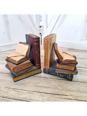 VTG 1996 Stacked Book Bookends by FIGI Graphics 4"H X 2.5"W X 3"L